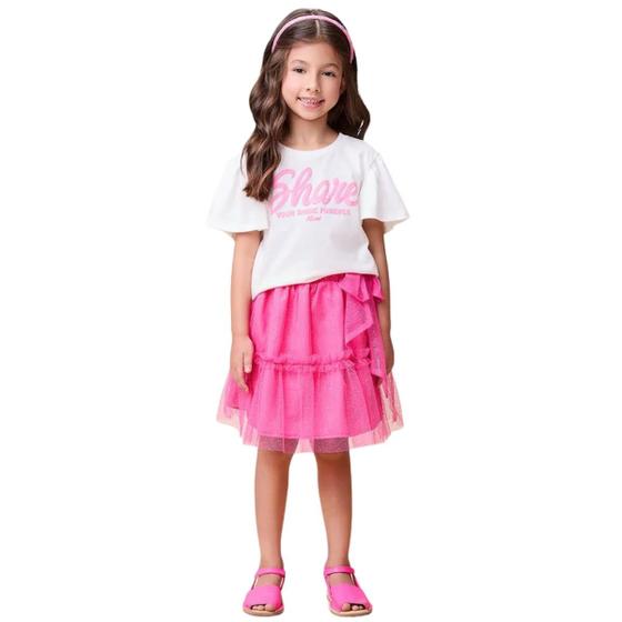 Imagem de Conjunto Momi Blusa e Saia de Tule Rosa com glitter H5711