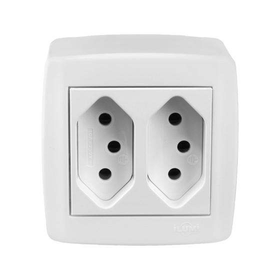 Imagem de Conjunto Monobloco Caixa de Sobrepor com 2 Tomadas 10A 250V~ Linha Slim Box Branca Ilumi Ref.: 84120