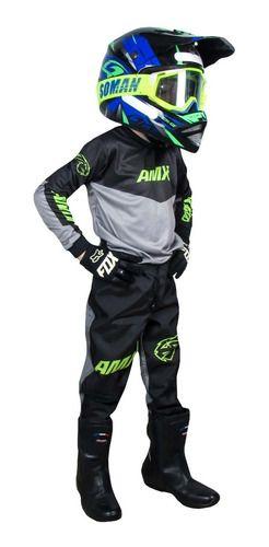 Imagem de Conjunto Motocross Infantil Cross Cinza Neon Amx