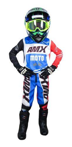 Imagem de Conjunto Motocross Infantil Moto Azul/vermelho/branco Amx