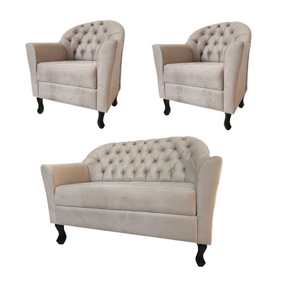 Conjunto Namoradeira Com 2 Poltronas Júlia Suede Bege - DL Decor Menor preço em Conjunto Namoradeira Com 2 Poltronas Júlia Suede Bege - DL Decor