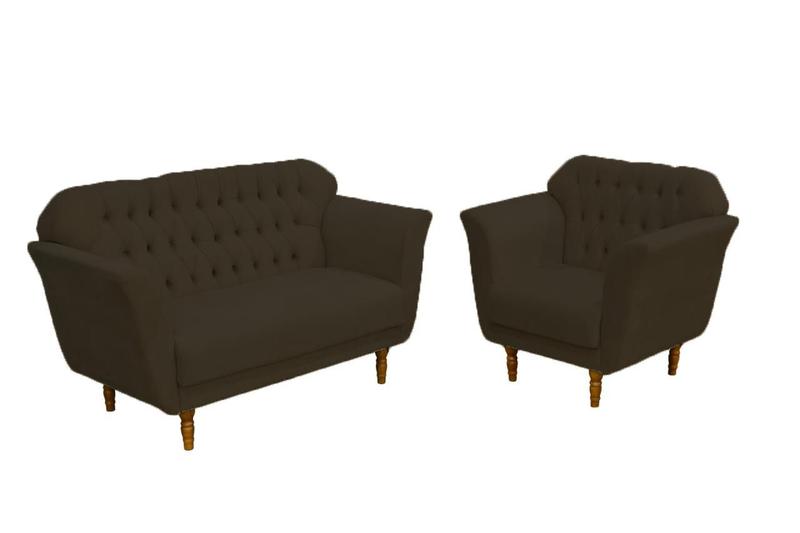 Imagem de Conjunto Namoradeira Com 2 Poltronas Juliana Suede Marrom - DL Decor