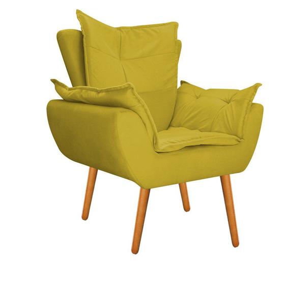 Imagem de Conjunto Namoradeira, Poltrona e Puff Fenzzi Pés Palito Mel Sala de Espera Suede Amarelo - KDAcanto Móveis