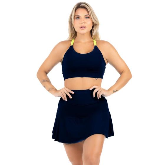 Imagem de Conjunto Neon Beach Tennis Feminino Fitness Top Bojo Saia