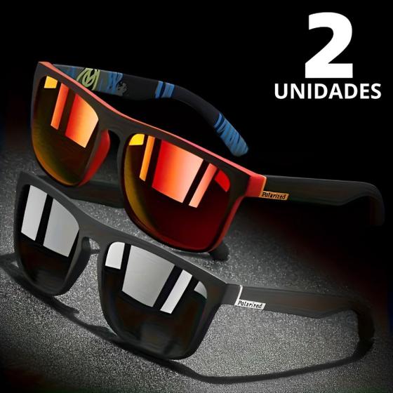 Imagem de Conjunto Óculos De Sol Masculino ESPELHADO Polarizado Square Vintage Com Proteção 400UV