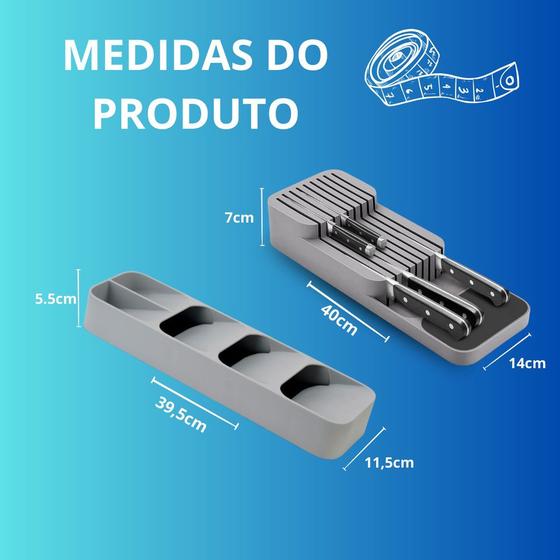 Imagem de Conjunto Organizador de Gaveta Cozinha Porta Talheres e Facas com Divisórias Nichos Separados