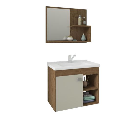 Conjunto P/ Banheiro C/ Gabinete+Espelheira Bia OffWhite Menor preço em Conjunto P/ Banheiro C/ Gabinete+Espelheira Bia OffWhite
