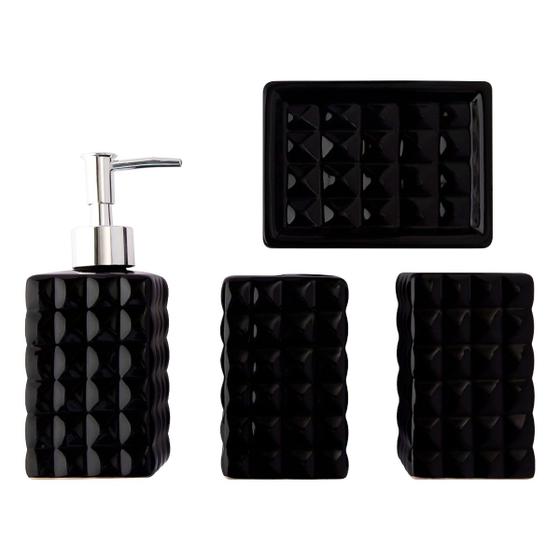 Conjunto P/ Banheiro Em Cerâmica C/ 4 Peças Quadrado Preto Menor preço em Conjunto P/ Banheiro Em Cerâmica C/ 4 Peças Quadrado Preto