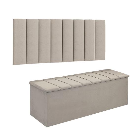 Imagem de Conjunto Painel E Calçadeira Cancun Para Cama Box King 195 cm Suede Bege - DL Decor