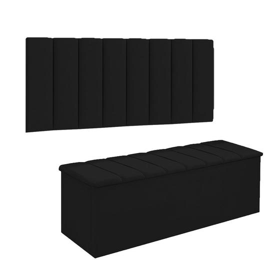 Imagem de Conjunto Painel E Calçadeira Cancun Para Cama Box Queen 160 cm Suede Preto - DL Decor