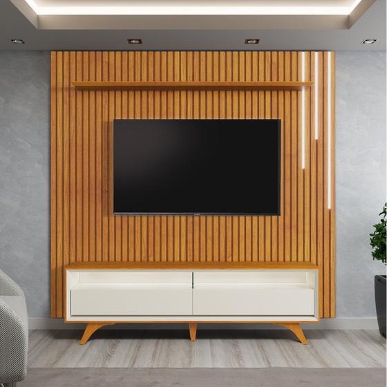 Imagem de Conjunto Painel Paris e Rack Áustria 217cm com Led Cascata Naturalle/Off White