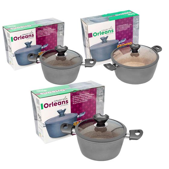 Imagem de conjunto Panela oleans A5 Caçarola Antiaderente N 20 24 e 28 cm Granito Com Tampa