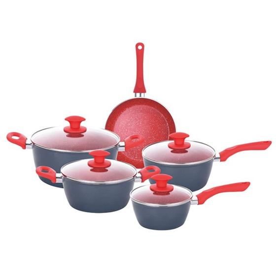 Imagem de Conjunto Panelas 5 Pçs Indução Ceramic Vermelho Antiaderente