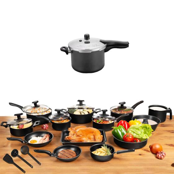 Conjunto panelas antiaderentes 17 pçs com panela de pressão 4,5 litros Menor preço em Conjunto panelas antiaderentes 17 pçs com panela de pressão 4,5 litros