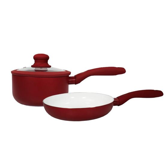 Imagem de Conjunto Panelas Antiaderentes Para Fogão Cooktop Indução 2 Peças Vermelha