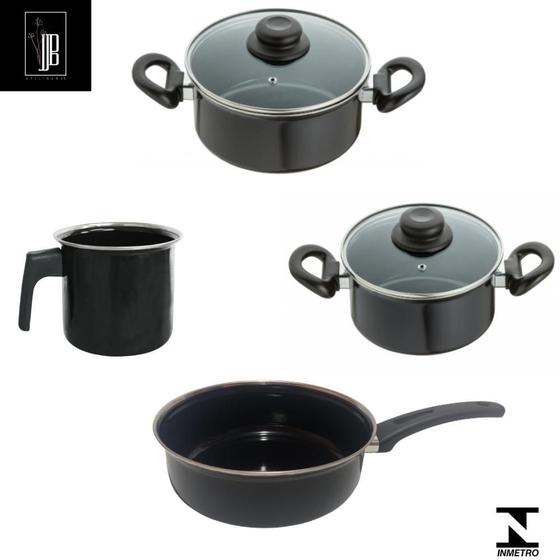 Imagem de Conjunto Panelas Preta Indução Cooktop Elétrico Á Gás 4 Pçs