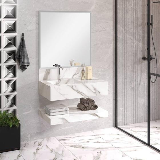 Imagem de Conjunto para Banheiro 1 Espelho Bisotê 1 Bancada com Cuba 1 Prateleira Max Blu Latatórios Bumi