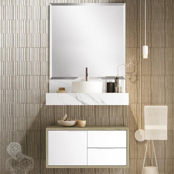 Imagem de Conjunto para Banheiro 1 Espelho Bisotê 1 Gabinete Suspenso 1 Bancada em Porcelanato Pró Bumi
