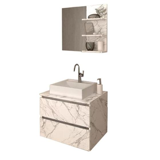 Imagem de Conjunto Para Banheiro Armarios Com Cuba E Espelho BN8 Marmore Branco Tecno Mobili