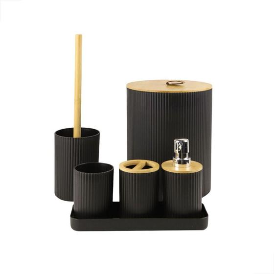 Imagem de Conjunto Para Banheiro C/6pçs Branco Nature Bambu Preto - NOBRE