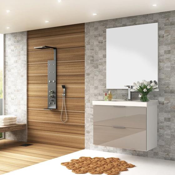 Imagem de Conjunto para Banheiro com Espelheira e Gabinete com Lavatório Pietra 80cm - Bosi - Branco/Gianduia Brilho