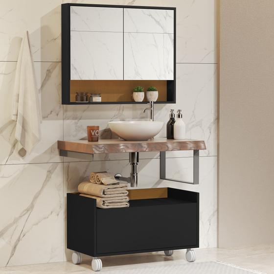 Imagem de Conjunto para banheiro Espelheira e Armário de fácil Montagem, Para casa e apartamento