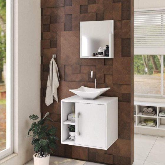 Imagem de Conjunto para Banheiro Gabinete com Cuba Folha L34 e Espelheira Soft 500W