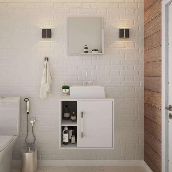 Imagem de Conjunto para Banheiro Gabinete com Cuba Q32 e Espelheira Soft 500  Branco
