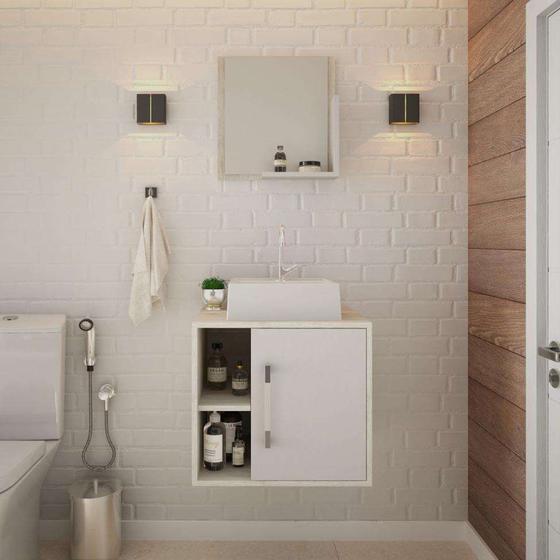 Imagem de Conjunto para Banheiro Gabinete com Cuba Q32 e Espelheira Soft 500  Snow com Branco
