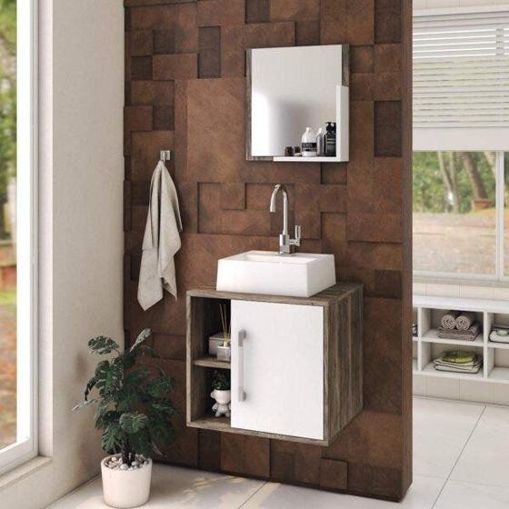 Imagem de Conjunto para Banheiro Gabinete com Cuba Quadrada Q32 e Espelheira Soft 500W Compace