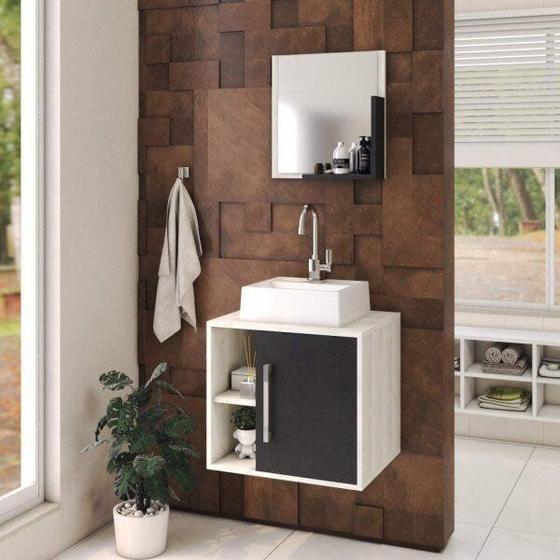 Imagem de Conjunto para Banheiro Gabinete com Cuba Quadrada Q32 e Espelheira Soft 500W Compace
