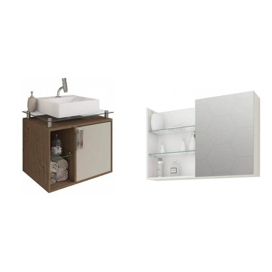 Imagem de Conjunto para Banheiro Gabinete com Cuba Sobreposta Base de Vidro e Espelho 1 Porta Espresso Móveis