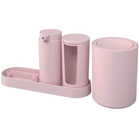 Imagem de Conjunto para Banheiro Serene Coza Lixeira 1L Porta Sabonete Discos Algodão Celular Rosa 4pçs
