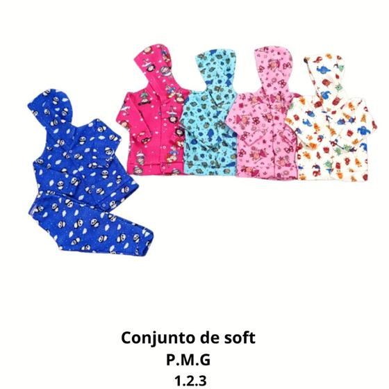 Imagem de Conjunto para bebê em soft com estampa e capuz - Flaphy - Ref (202)