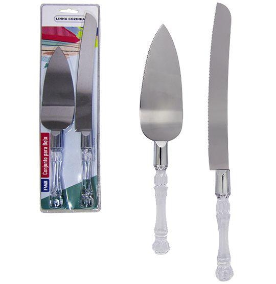 Imagem de Conjunto Para Bolo Com Espátula 27cm + Faca De Inox 8'' Cabo Acrílico