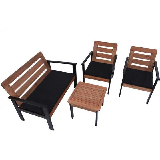 Imagem de Conjunto para Jardim com 1 Sofá 2 Poltronas 1 Mesa de Centro Madeira Maciça Cairo Black