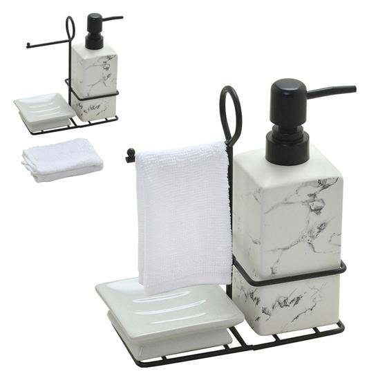 Imagem de Conjunto Para Lavabo 4 Pecas Mesclado Com Tampa Preta 18cm