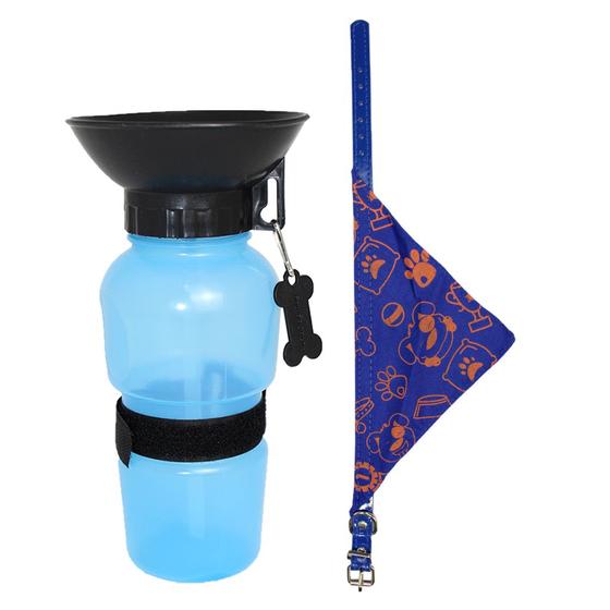 Imagem de Conjunto Para Pet Com Garrafinha Squeeze Azul 600ml Coleira Bandana M