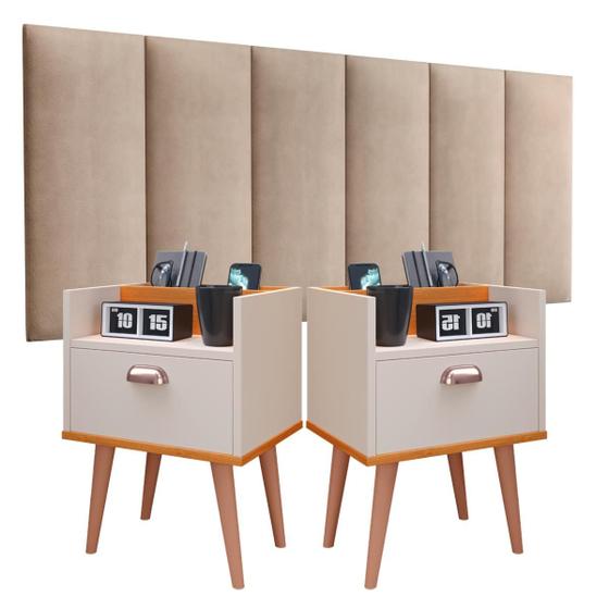Imagem de Conjunto Para Quarto Cabeceira Rubi 1,60 Cama Queen com 2 Mesas de Cabeceira Milena