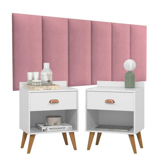 Imagem de Conjunto Para Quarto Cabeceira Rubi 1,60 Cama Queen com 2 Mesas de Cabeceira Pérola New