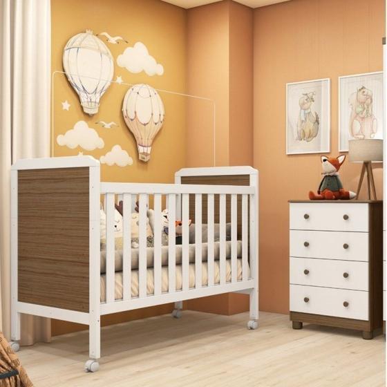 Imagem de Conjunto para Quarto de Bebê Berço 2 em 1 Cloe Cômoda 4 Gavetas Júnior