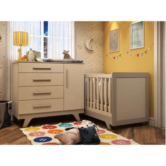 Imagem de Conjunto para Quarto de Bebê com Cômoda 1 Porta 4 Gavetas e Berço Mini Cama Retrô Móveis Peroba