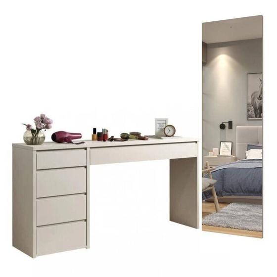 Imagem de Conjunto para Quarto Escrivaninha 5 Gavetas Berlim e Espelho Retangular 180cm Flora