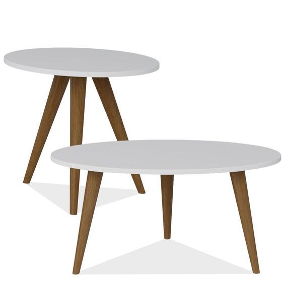 Conjunto Para Sala de Estar com Mesa de Centro e Mesa de Canto Lateral Retrô Branco TX - Be Mobiliário Menor preço em Conjunto Para Sala de Estar com Mesa de Centro e Mesa de Canto Lateral Retrô Branco TX - Be Mobiliário