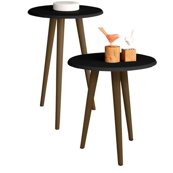 Conjunto Para Sala de Estar com Mesa Lateral e Apoio Preto Fosco - Lyam Decor Menor preço em Conjunto Para Sala de Estar com Mesa Lateral e Apoio Preto Fosco - Lyam Decor