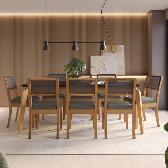 Imagem de Conjunto para Sala de Jantar 1 Mesa Petra Tampo Vidro/MDF Retangular 8 Cadeiras