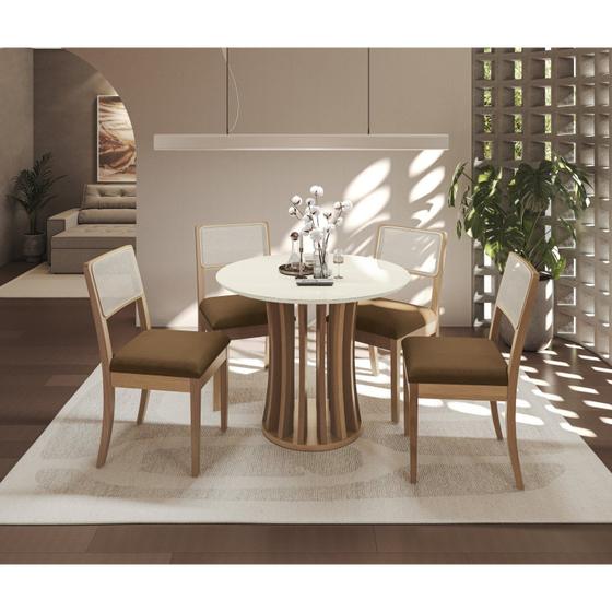 Imagem de Conjunto para Sala de Jantar com Mesa Lia e 4 Cadeiras Marrom Claro