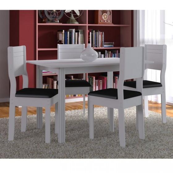 Imagem de Conjunto para Sala de Jantar Mesa 4 Cadeiras Milena Indekes Branco/Preto