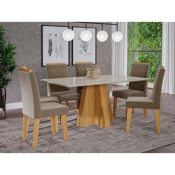 Imagem de Conjunto para Sala de Jantar Mesa Patricia 160 cm com 6 Cadeiras Tais Cimol Nature/Off White/Joli