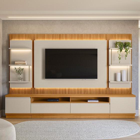 Conjunto para Tv até 70 Polegadas com Rack, Painel e 2 Módulos Laterais São Paulo Tauari/ Off White Fosco Menor preço em Conjunto para Tv até 70 Polegadas com Rack, Painel e 2 Módulos Laterais São Paulo Tauari/ Off White Fosco